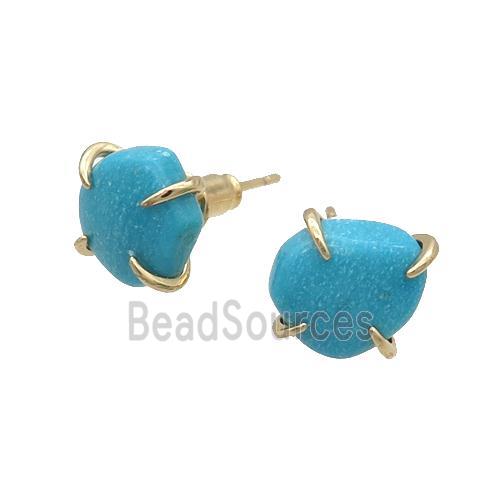 Magnesite Tuqoise Stud Earring Blue Freeform Gold Plated