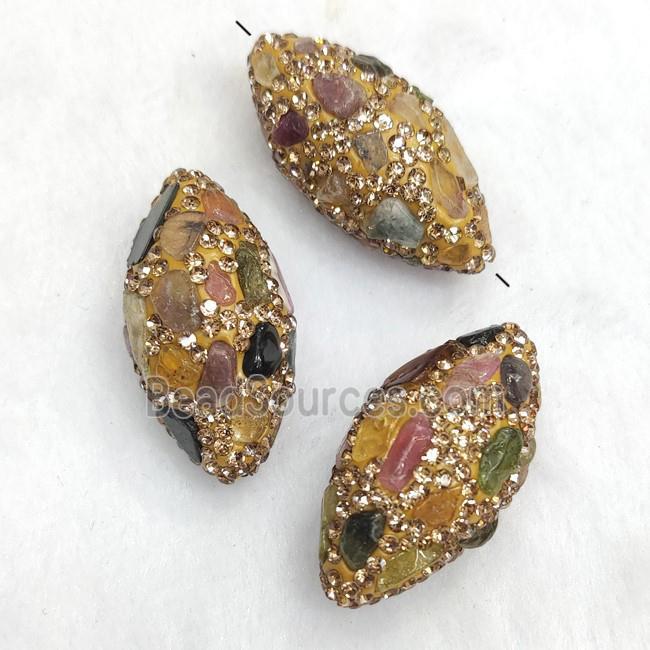 Polymer Clay Rice Beads Pave Rhinestone Yellow Multicolor Tourmaline