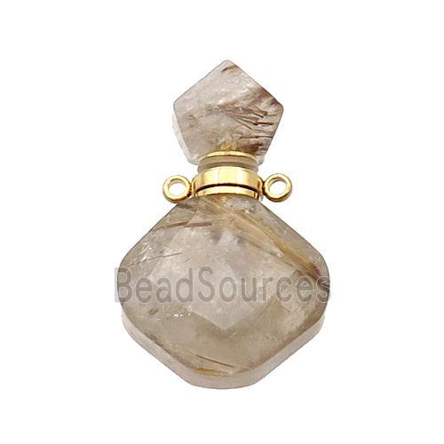 Natural Gold Rutilated Quartz Perfume Bottle Pendant