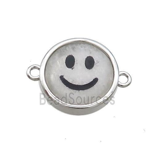 Clear Quartz Emoji Connector Smileface Circle Platinum Plated