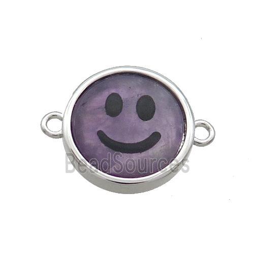 Purple Amethyst Emoji Connector Smileface Circle Platinum Plated