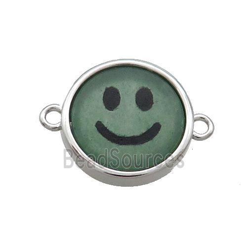 Green Aventurine Emoji Connector Smileface Circle Platinum Plated