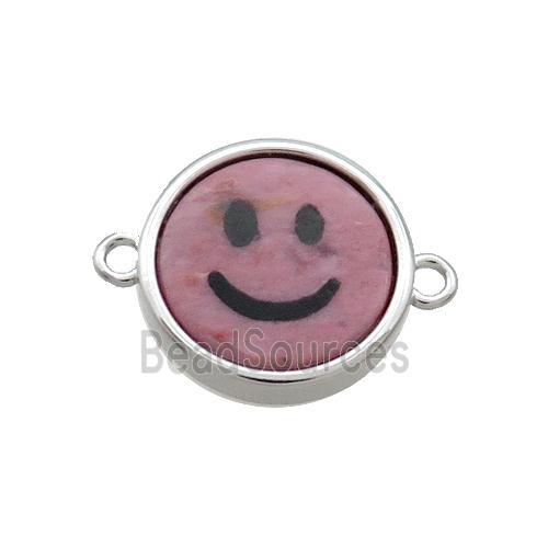 Pink Rhodonite Emoji Connector Smileface Circle Platinum Plated