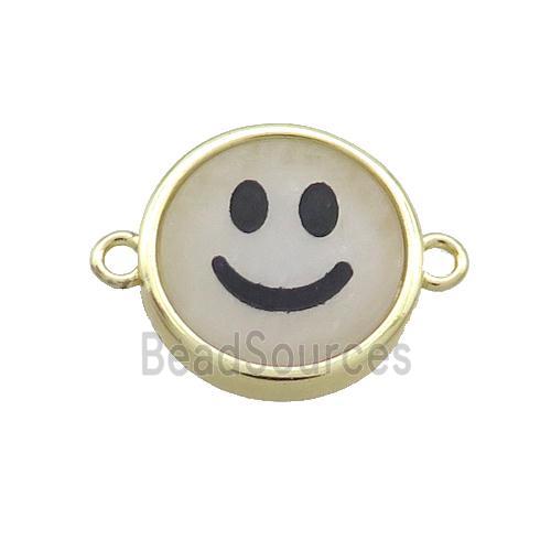 Clear Quartz Emoji Connector Smileface Circle Gold Plated