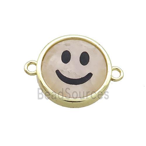 Rose Quartz Emoji Connector Smileface Circle Gold Plated