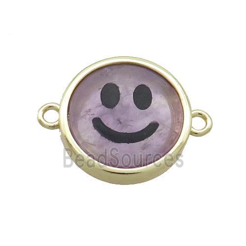 Purple Amethyst Emoji Connector Smileface Circle Gold Plated