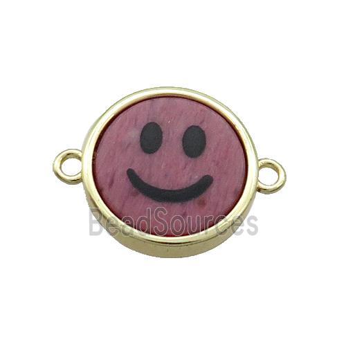 Pink Rhodonite Emoji Connector Smileface Circle Gold Plated