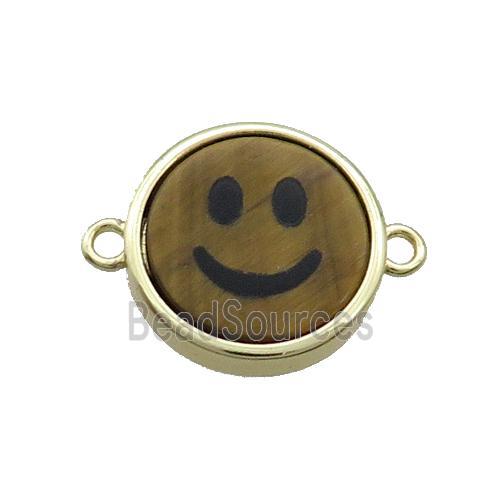 Tiger Eye Stone Emoji Connector Smileface Circle Gold Plated