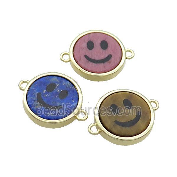 Mix Gemstone Emoji Connector Smileface Circle Gold Plated