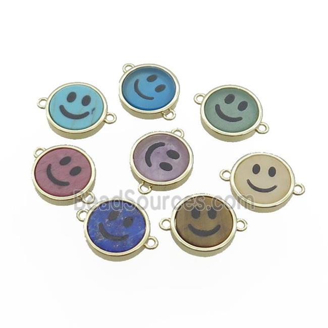 Mix Gemstone Emoji Connector Smileface Circle Gold Plated