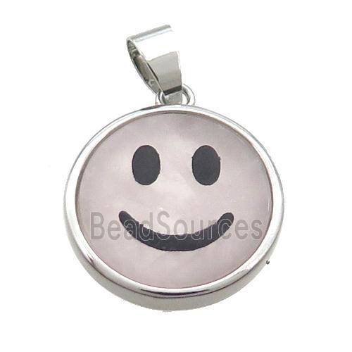 Rose Quartz Emoji Pendant Smileface Circle Platinum Plated