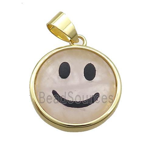 Rose Quartz Emoji Pendant Smileface Circle Gold Plated