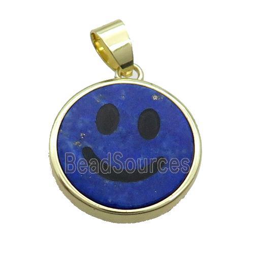 Blue Lapis Lazuli Emoji Pendant Smileface Circle Gold Plated