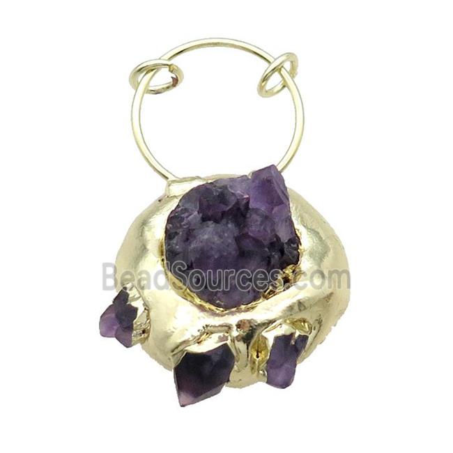 Purple Amethyst Druzy Nugget Pendant Gold Plated