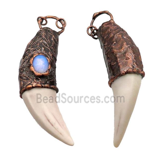 White Resin Horn Pendant Antique Red