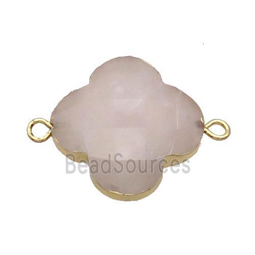 Natural Rose Quartz Clover Connector Pink Gold Plated