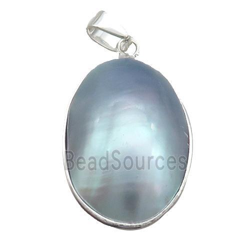 Gray Sea Shell Oval Pendant Platinum Plated