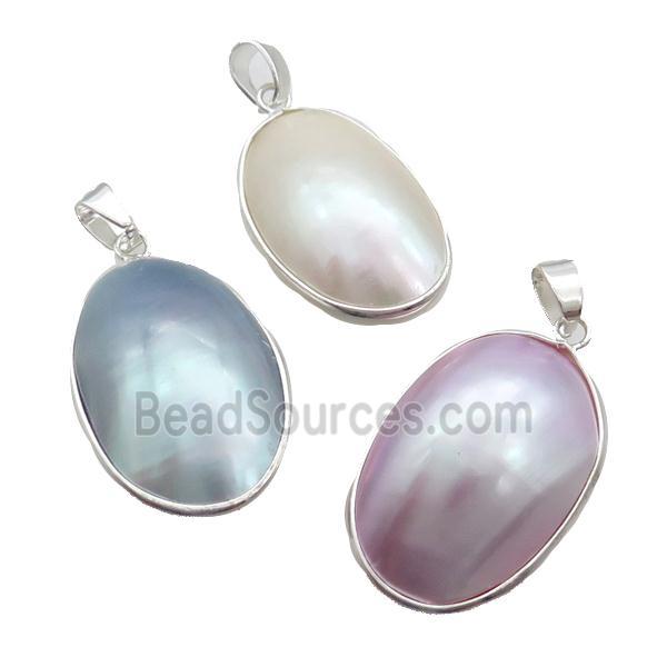 Sea Shell Oval Pendant Platinum Plated Mixed