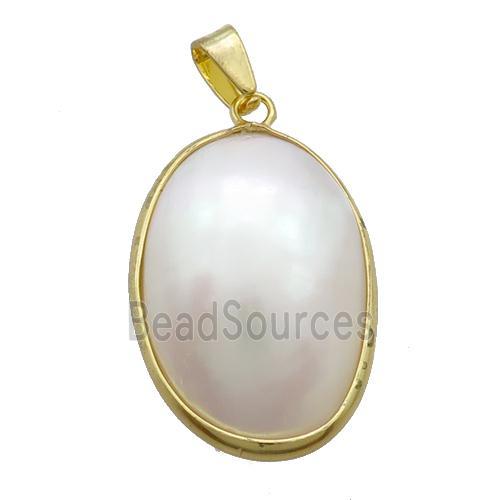 White Sea Shell Oval Pendant Gold Plated