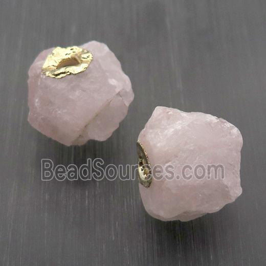 Hammered Rose Quartz Beads Round Nugget Pink Gold Plated