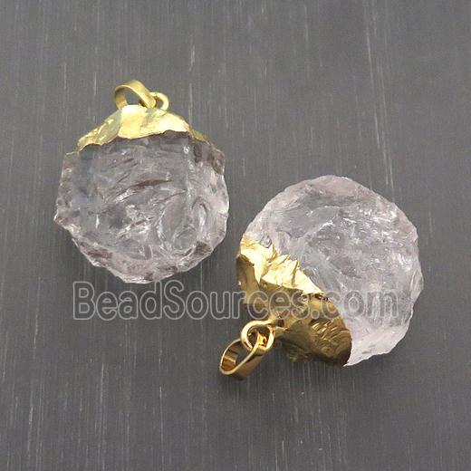 Hammered Clear Quartz Pendant Circle Gold Plated