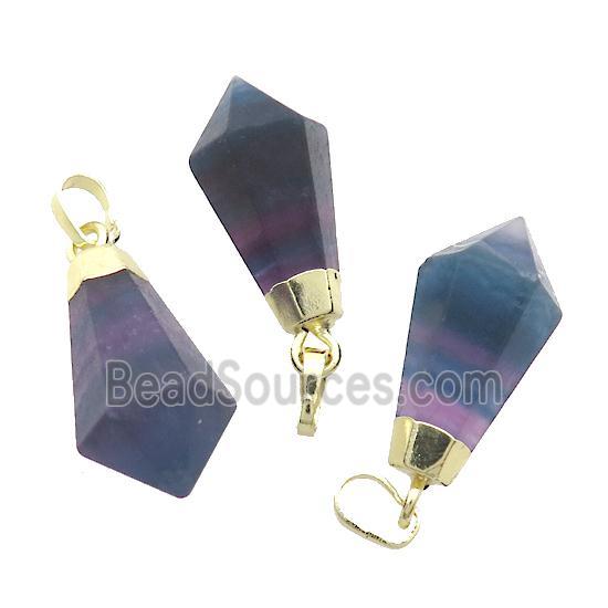 Natural Fluorite Pendulum Pendant Purple Gold Plated