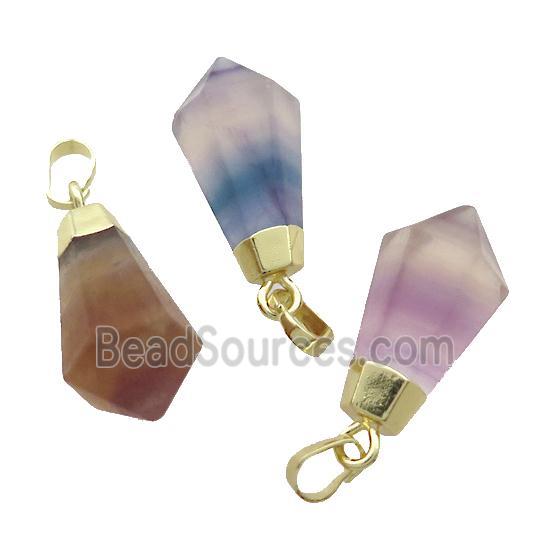 Natural Fluorite Pendulum Pendant Multicolor Gold Plated