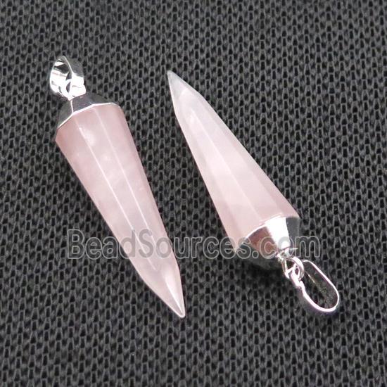 Natural Pink Rose Quartz Bullet Pendant Silver Plated