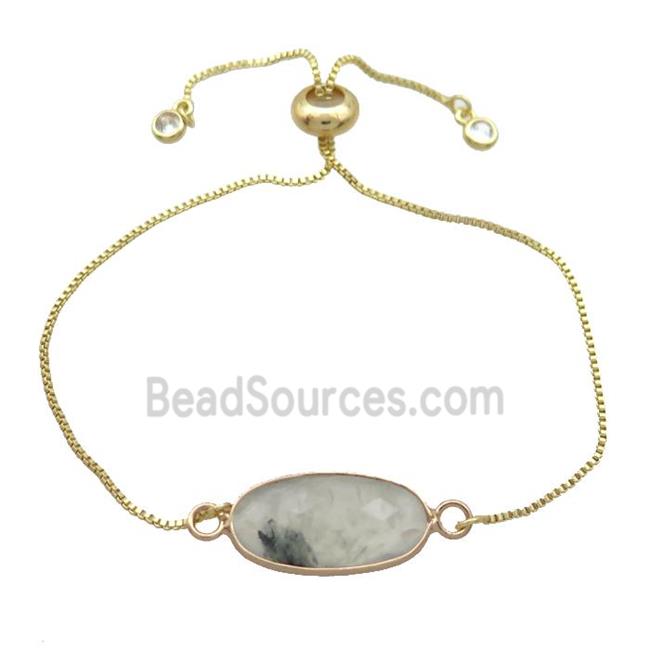 Copper Bracelet With Prehnite Adjustable Gold Plated