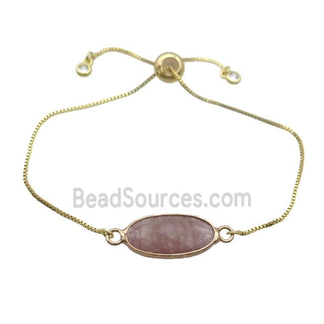 Copper Bracelet With Pink Strawberry Quartz Adjustable Gold Plated