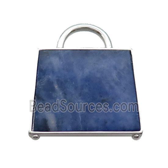 Natural Blue Sodalite Bag Pendant Platinum Plated