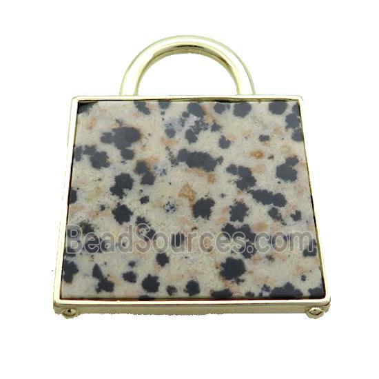 Natural Dalmatian Jasper Bag Pendant Gold Plated