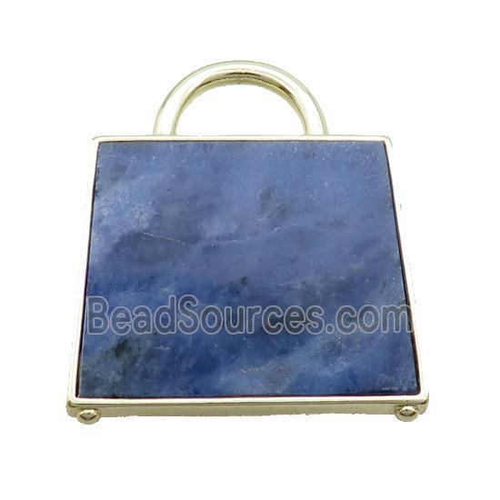 Natural Blue Sodalite Bag Pendant Gold Plated