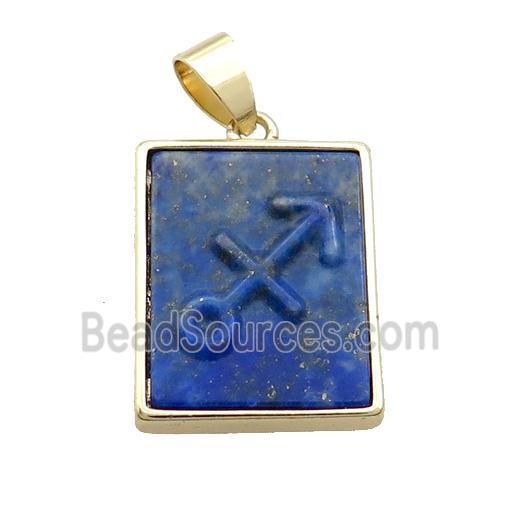 Natural Lapis Lazuli Pendant Zodiac Sagittarius Blue Rectangle Gold Plated