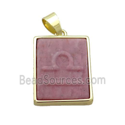 Natural Pink Wood Lace Jasper Pendant Zodiac Libra Rectangle Gold Plated