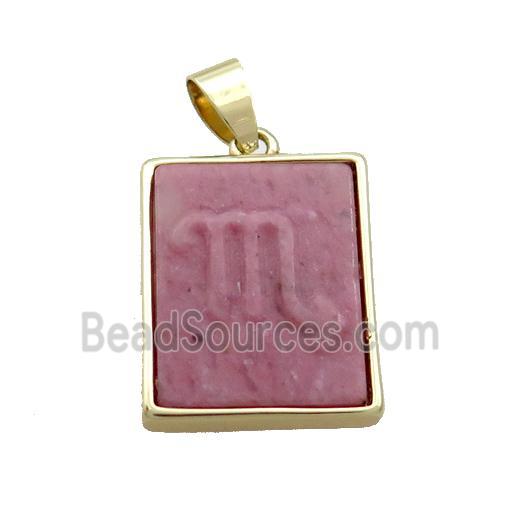 Natural Pink Wood Lace Jasper Pendant Zodiac Scorpio Rectangle Gold Plated