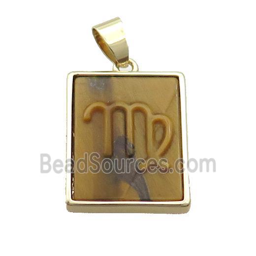 Natural Tiger Eye Stone Pendant Zodiac Virgo Rectangle Gold Plated