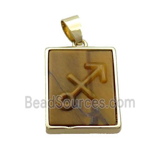 Natural Tiger Eye Stone Pendant Zodiac Sagittarius Rectangle Gold Plated