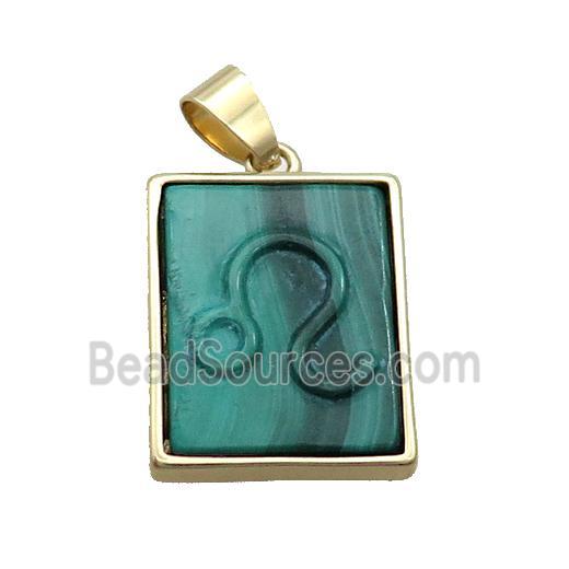 Natural Malachite Pendant Zodiac Taurus Green Rectangle Gold Plated