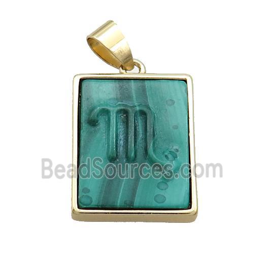 Natural Malachite Pendant Zodiac Scorpio Green Rectangle Gold Plated