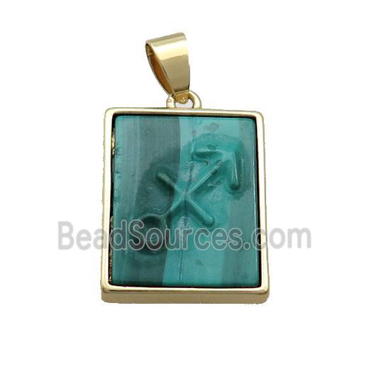 Natural Malachite Pendant Zodiac Sagittarius Green Rectangle Gold Plated