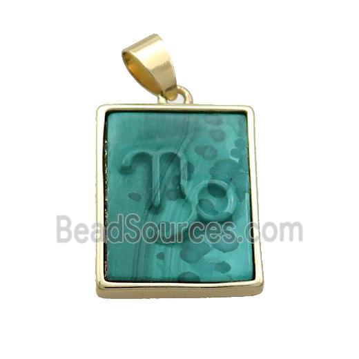 Natural Malachite Pendant Zodiac Capricorn Green Rectangle Gold Plated