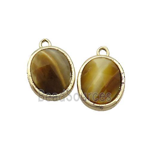 Gold Tiger Eye Stone Oval Pendant Gold Plated