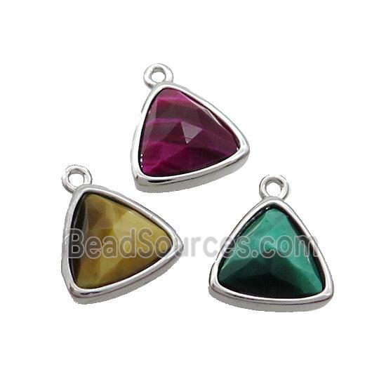 Tiger Eye Stone Triangle Pendant Platinum Plated Mixed