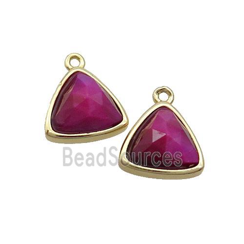 Fuchsia Tiger Eye Stone Triangle Pendant Gold Plated