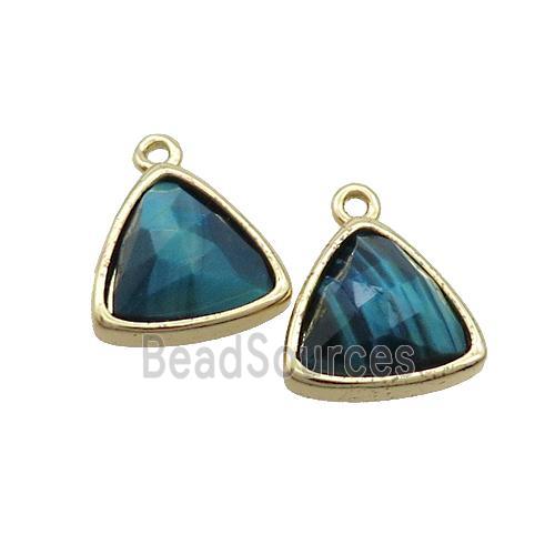 Blue Tiger Eye Stone Triangle Pendant Gold Plated