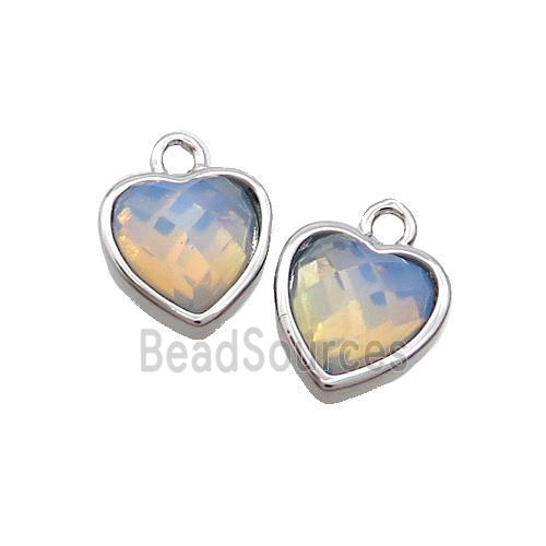 White Opalite Heart Pendant Platinum Plated