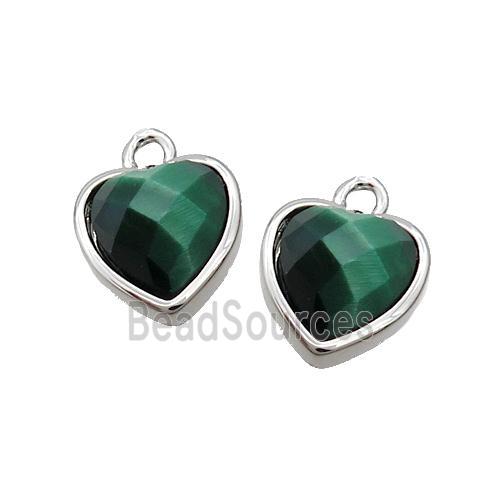 Green Tiger Eye Stone Heart Pendant Platinum Plated