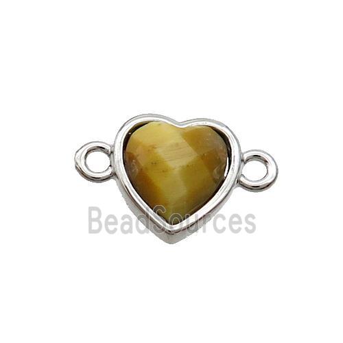 Golden Tiger Eye Stone Heart Connector Platinum Plated