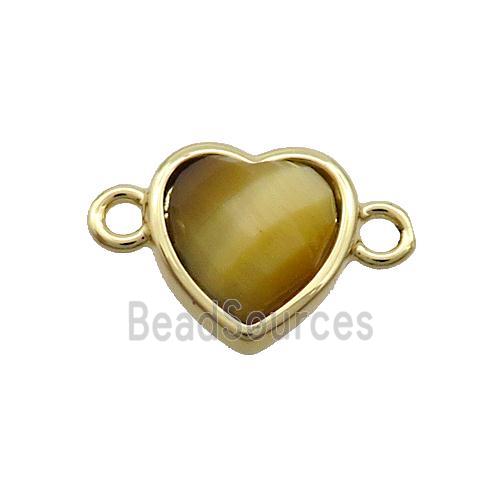 Golden Tiger Eye Stone Heart Connector Gold Plated